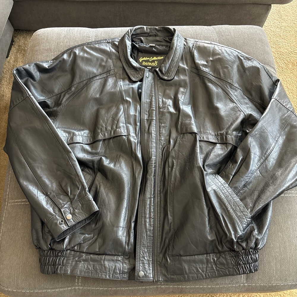 Vintage Golden Collection by RAFFAELO man’s Black Leather Bomber Jacket. 2XL